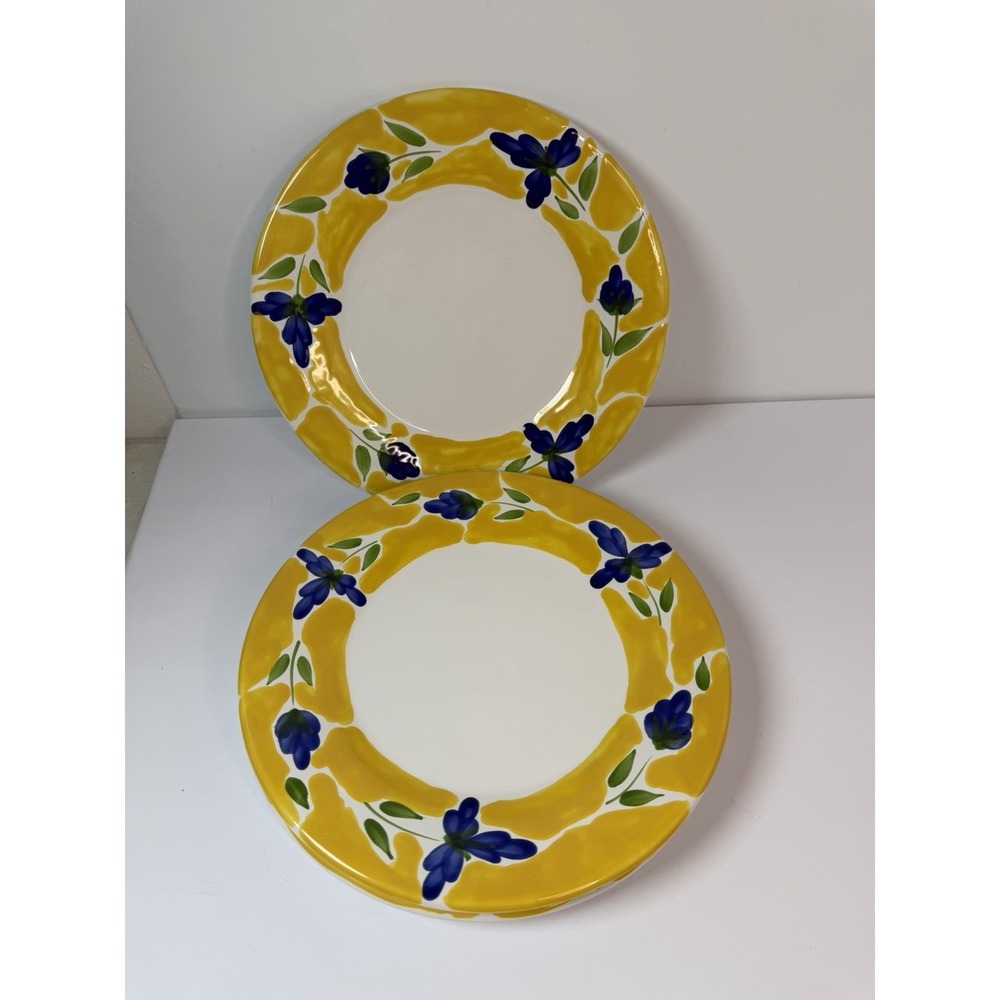 Dansk St Tropez Dinner Plates Hand Painted Portugal Yellow Flowers 11 1/4" Lot 3